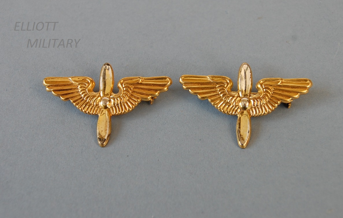 USAAF Officers Collar Badges, 1940's (pair) - Elliott Military