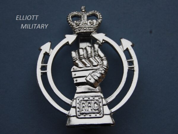 badge with armoured fist and lightning arrows below a crown