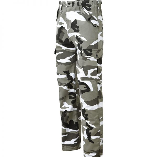 Trousers with grey, white and black disruptive pattern