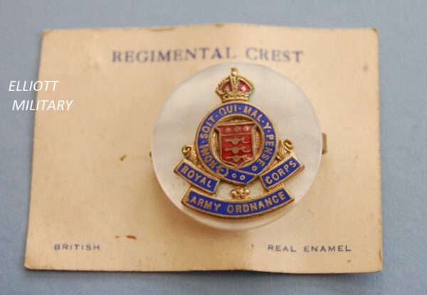 sweetheart badge with RAOC crest on a mother of pearl disc