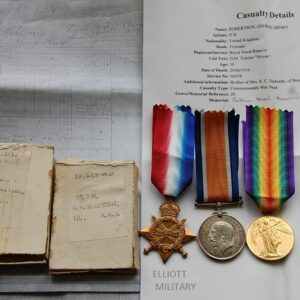 obverse of medals with papers and boxes